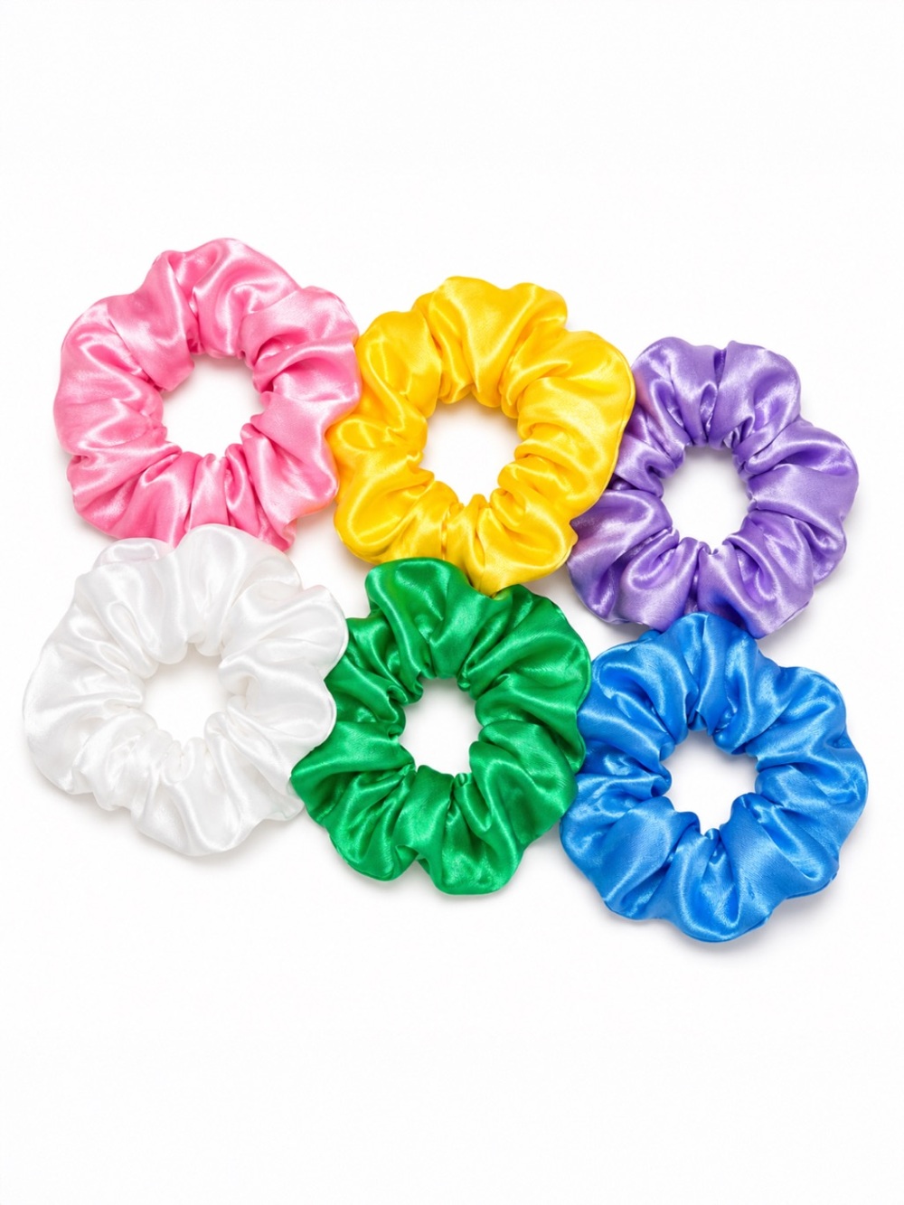 Satin Scrunchie 6-Piece Set Pastel Rainbow Silky Hair Ties NWOT